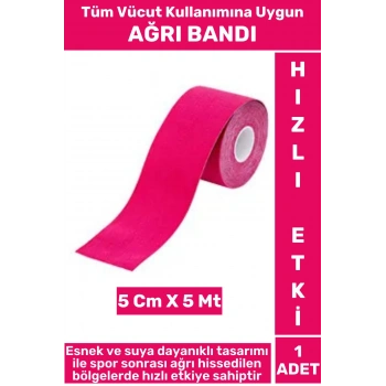 Premium Hızlı Etki Kas Bel Bacak Kol Boyun Sırt Omuz Karın Kalça Spor 5 Metre Isı Ağrı Bandı Pembe