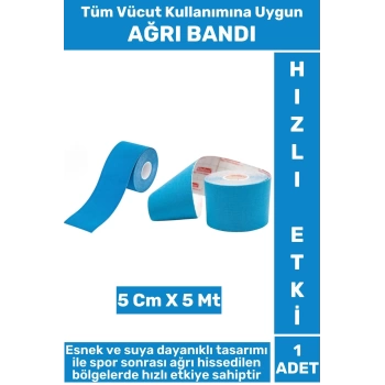 Kas Bel Bacak Kol Boyun Sırt Omuz Karın Kalça Spor 5 Metre Isı Ağrı Bandı Mavi