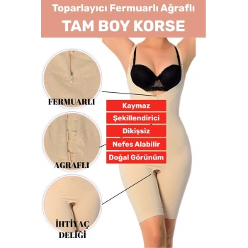 Özel Üretim Vücut Şekillendirici Beden Küçülten Toparlayıcı Fermuarlı Tam Boy Korse