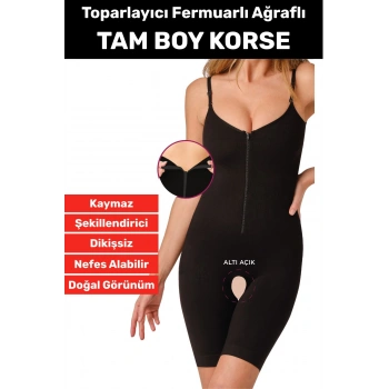 Özel Üretim Vücut Şekillendirici Beden Küçülten Toparlayıcı Fermuarlı Tam Boy Korse