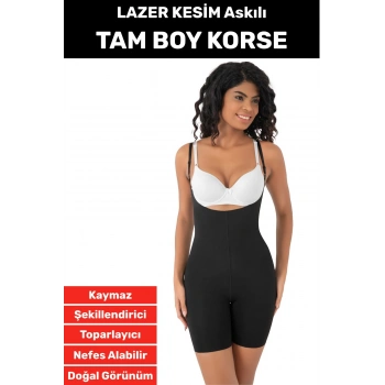İz Göstermez Kaymaz Sıkılaştırıcı Toparlayıcı Vücut Şekillendirici LAZER KESİM Tam Boy Askılı Korse