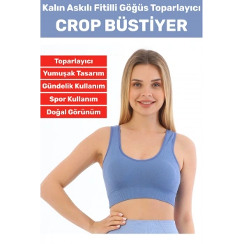 Göğüs Toparlayıcı Sarkma Önleyen Gündelik Spor Kullanım Şık Kalın Askılı Fitilli Crop Büstiyer
