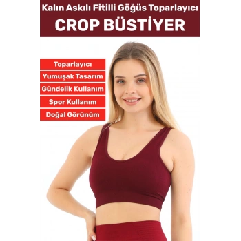 Göğüs Toparlayıcı Sarkma Önleyen Gündelik Spor Kullanım Şık Kalın Askılı Fitilli Crop Büstiyer