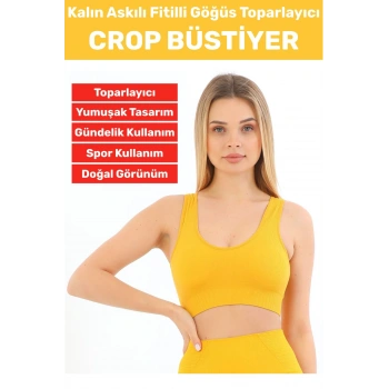Göğüs Toparlayıcı Sarkma Önleyen Gündelik Spor Kullanım Şık Kalın Askılı Fitilli Crop Büstiyer