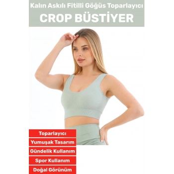 Göğüs Toparlayıcı Sarkma Önleyen Gündelik Spor Kullanım Şık Kalın Askılı Fitilli Crop Büstiyer