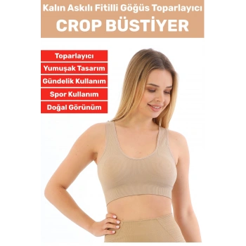 Göğüs Toparlayıcı Sarkma Önleyen Gündelik Spor Kullanım Şık Kalın Askılı Fitilli Crop Büstiyer