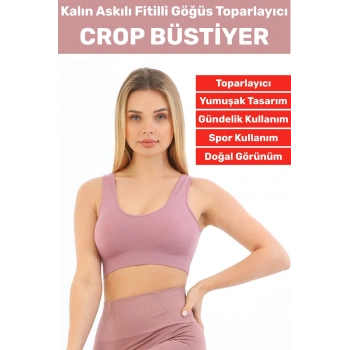 Göğüs Toparlayıcı Sarkma Önleyen Gündelik Spor Kullanım Şık Kalın Askılı Fitilli Crop Büstiyer