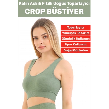 Göğüs Toparlayıcı Sarkma Önleyen Gündelik Spor Kullanım Şık Kalın Askılı Fitilli Crop Büstiyer
