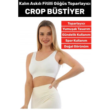 Göğüs Toparlayıcı Sarkma Önleyen Gündelik Spor Kullanım Şık Kalın Askılı Fitilli Crop Büstiyer