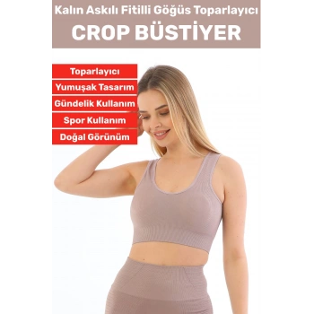 Göğüs Toparlayıcı Sarkma Önleyen Gündelik Spor Kullanım Şık Kalın Askılı Fitilli Crop Büstiyer