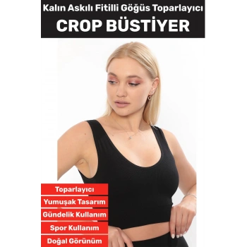 Göğüs Toparlayıcı Sarkma Önleyen Gündelik Spor Kullanım Şık Kalın Askılı Fitilli Crop Büstiyer