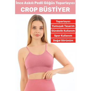 Göğüs Toparlayıcı Sarkma Önleyen Gündelik Spor Kullanım Şık İnce Askılı Pedli Çizgili Crop Büstiyer