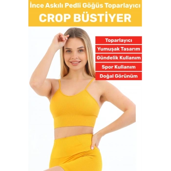 Göğüs Toparlayıcı Sarkma Önleyen Gündelik Spor Kullanım Şık İnce Askılı Pedli Çizgili Crop Büstiyer