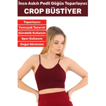Göğüs Toparlayıcı Sarkma Önleyen Gündelik Spor Kullanım Şık İnce Askılı Pedli Çizgili Crop Büstiyer