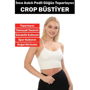 Göğüs Toparlayıcı Sarkma Önleyen Gündelik Spor Kullanım Şık İnce Askılı Pedli Çizgili Crop Büstiyer
