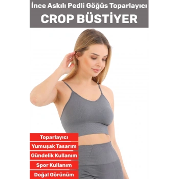 Göğüs Toparlayıcı Sarkma Önleyen Gündelik Spor Kullanım Şık İnce Askılı Pedli Çizgili Crop Büstiyer