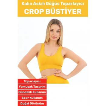 Göğüs Toparlayıcı Sarkma Önleyen Gündelik Spor Kullanım Şık Kalın Askılı Çizgili Crop Büstiyer