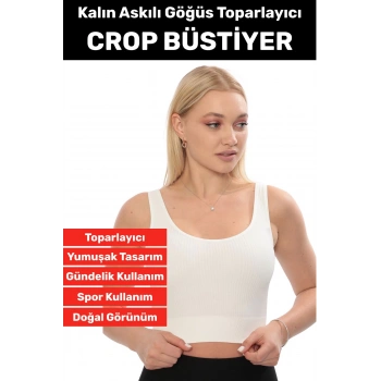 Göğüs Toparlayıcı Sarkma Önleyen Gündelik Spor Kullanım Şık Kalın Askılı Çizgili Crop Büstiyer