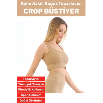 Göğüs Toparlayıcı Sarkma Önleyen Gündelik Spor Kullanım Şık Kalın Askılı Çizgili Crop Büstiyer