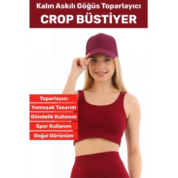 Göğüs Toparlayıcı Sarkma Önleyen Gündelik Spor Kullanım Şık Kalın Askılı Çizgili Crop Büstiyer