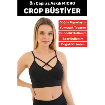 Göğüs Toparlayan Sarkma Önleyen Spor Gündelik Kullanım Şık Ön Çapraz Askı Detay Micro Crop Büstiyer