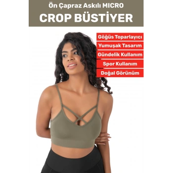 Göğüs Toparlayan Sarkma Önleyen Spor Gündelik Kullanım Şık Ön Çapraz Askı Detay Micro Crop Büstiyer