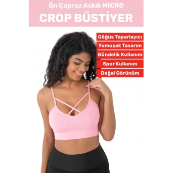 Göğüs Toparlayan Sarkma Önleyen Spor Gündelik Kullanım Şık Ön Çapraz Askı Detay Micro Crop Büstiyer