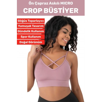 Göğüs Toparlayan Sarkma Önleyen Spor Gündelik Kullanım Şık Ön Çapraz Askı Detay Micro Crop Büstiyer