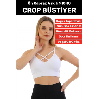 Göğüs Toparlayan Sarkma Önleyen Spor Gündelik Kullanım Şık Ön Çapraz Askı Detay Micro Crop Büstiyer