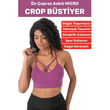 Göğüs Toparlayan Sarkma Önleyen Spor Gündelik Kullanım Şık Ön Çapraz Askı Detay Micro Crop Büstiyer