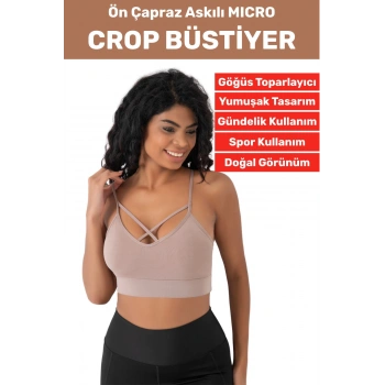 Göğüs Toparlayan Sarkma Önleyen Spor Gündelik Kullanım Şık Ön Çapraz Askı Detay Micro Crop Büstiyer