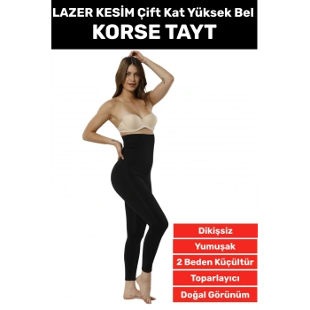 Doğal Görünüm Çift Kat Bel 2 Beden İncelten Vücut Toparlayıcı LAZER KESİM Yüksek Bel Korse Tayt