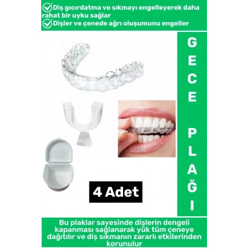 Diş Çene Sıkma Gıcırdatma Bruksizm Önleyici Gece Plağı Koruyucu Uyku Aparatı Protez Kaplı 4 Adet