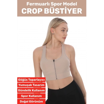 Özel Üretim Göğüs Toparlayıcı Sarkma Önleyen Spor Gündelik Kullanım Fermuarlı Şık Crop Büstiyer