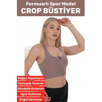 Özel Üretim Göğüs Toparlayıcı Sarkma Önleyen Spor Gündelik Kullanım Fermuarlı Şık Crop Büstiyer