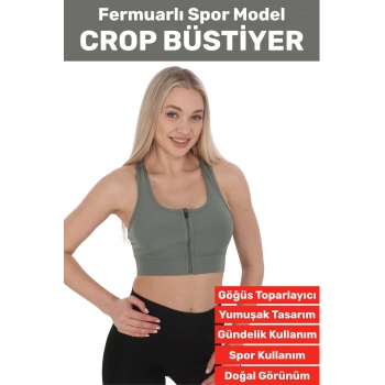 Özel Üretim Göğüs Toparlayıcı Sarkma Önleyen Spor Gündelik Kullanım Fermuarlı Şık Crop Büstiyer