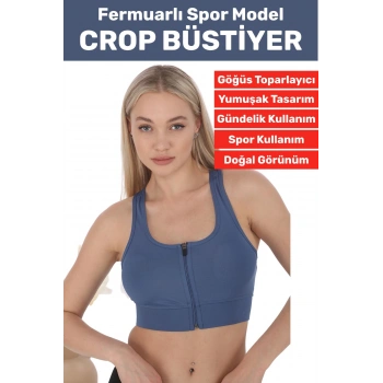 Özel Üretim Göğüs Toparlayıcı Sarkma Önleyen Spor Gündelik Kullanım Fermuarlı Şık Crop Büstiyer