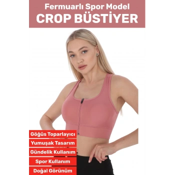 Özel Üretim Göğüs Toparlayıcı Sarkma Önleyen Spor Gündelik Kullanım Fermuarlı Şık Crop Büstiyer