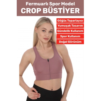 Özel Üretim Göğüs Toparlayıcı Sarkma Önleyen Spor Gündelik Kullanım Fermuarlı Şık Crop Büstiyer