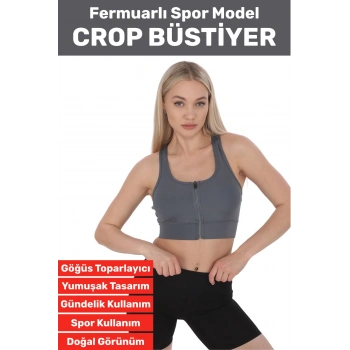 Özel Üretim Göğüs Toparlayıcı Sarkma Önleyen Spor Gündelik Kullanım Fermuarlı Şık Crop Büstiyer