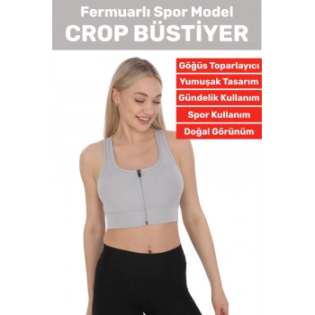 Özel Üretim Göğüs Toparlayıcı Sarkma Önleyen Spor Gündelik Kullanım Fermuarlı Şık Crop Büstiyer