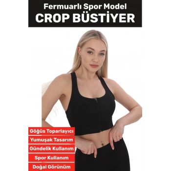 Özel Üretim Göğüs Toparlayıcı Sarkma Önleyen Spor Gündelik Kullanım Fermuarlı Şık Crop Büstiyer