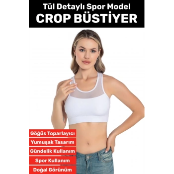 Özel Üretim Göğüs Toparlayıcı Sarkma Önleyen Spor Gündelik Kullanım Tül Detay Çok Şık Crop Büstiyer
