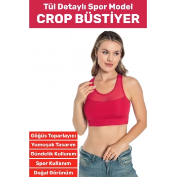 Özel Üretim Göğüs Toparlayıcı Sarkma Önleyen Spor Gündelik Kullanım Tül Detay Çok Şık Crop Büstiyer