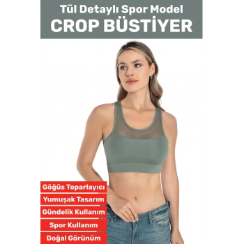 Özel Üretim Göğüs Toparlayıcı Sarkma Önleyen Spor Gündelik Kullanım Tül Detay Çok Şık Crop Büstiyer