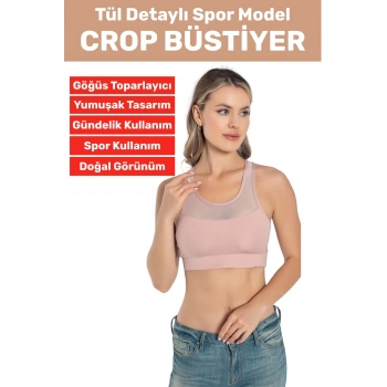 Özel Üretim Göğüs Toparlayıcı Sarkma Önleyen Spor Gündelik Kullanım Tül Detay Çok Şık Crop Büstiyer