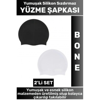 Özel Üretim Su Geçirmez Elastik Yumuşak Yüzücü Havuz Deniz Yüzme Şapkası Silikon Bone 2Li SET