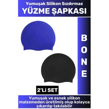 Özel Üretim Su Geçirmez Elastik Yumuşak Yüzücü Havuz Deniz Yüzme Şapkası Silikon Bone 2Li SET