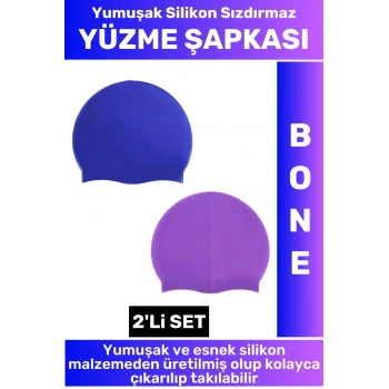 Özel Üretim Su Geçirmez Elastik Yumuşak Yüzücü Havuz Deniz Yüzme Şapkası Silikon Bone 2Li SET