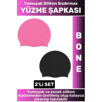 Özel Üretim Su Geçirmez Elastik Yumuşak Yüzücü Havuz Deniz Yüzme Şapkası Silikon Bone 2Li SET